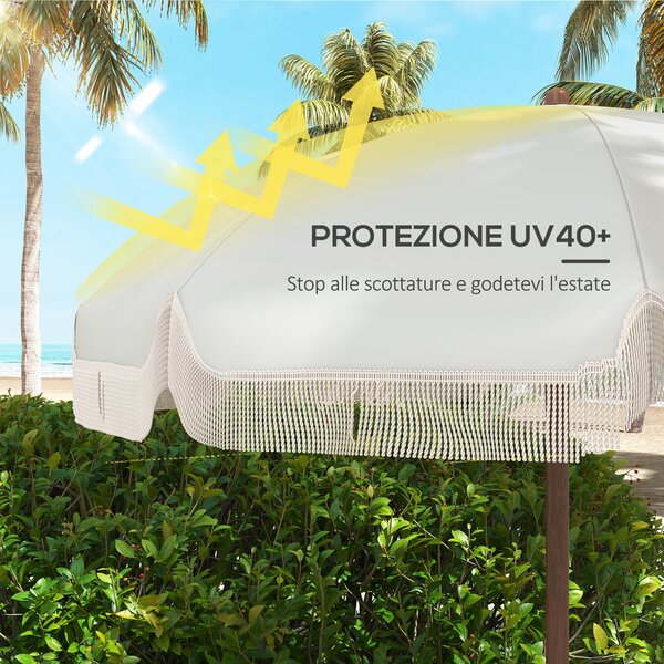 Outsunny Ombrellone da Spiaggia Salvaspazio con Protezione UV40+ e Borsa di Trasporto, Crema
