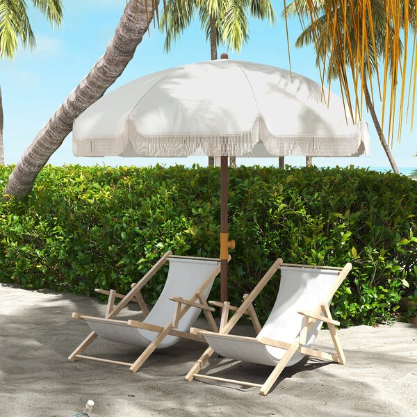 Outsunny Ombrellone da Spiaggia Salvaspazio con Protezione UV40+ e Borsa di Trasporto, Crema