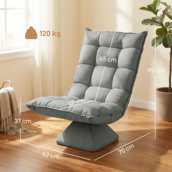 HOMCOM Poltrona Relax Girevole 360° con Schienale Regolabile in 5 Posizioni in Tessuto Effetto Velluto, Grigio Chiaro | Aosom Italy