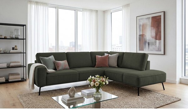 Divano angolare verde scuro (con penisola a destra/a L) con rivestimento in ciniglia Amsterdam – Scandic