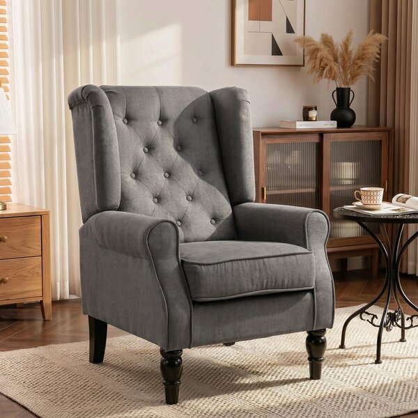 HOMCOM Poltrona da Salotto Stile Francese con Gambe in Legno e Cuscini Sfoderabili, 74x86x102 cm, Grigio | Aosom Italy