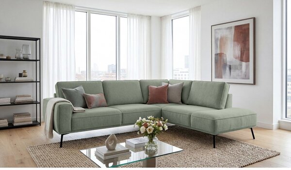 Divano angolare verde (con penisola a destra/a L) con rivestimento in ciniglia Amsterdam – Scandic