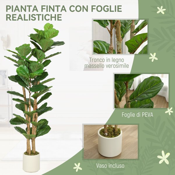 HOMCOM Pianta di Fico Artificiale Verde in PEVA e Legno con Vaso Contenitore in PP e Cemento, 50x50x150 cm | Aosom Italy