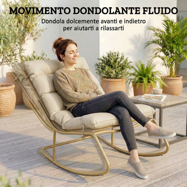 Outsunny Sedia Dondolo Esterno, Seduta 63 cm, Cuscino incluso, Colore Khaki. | Aosom Italy