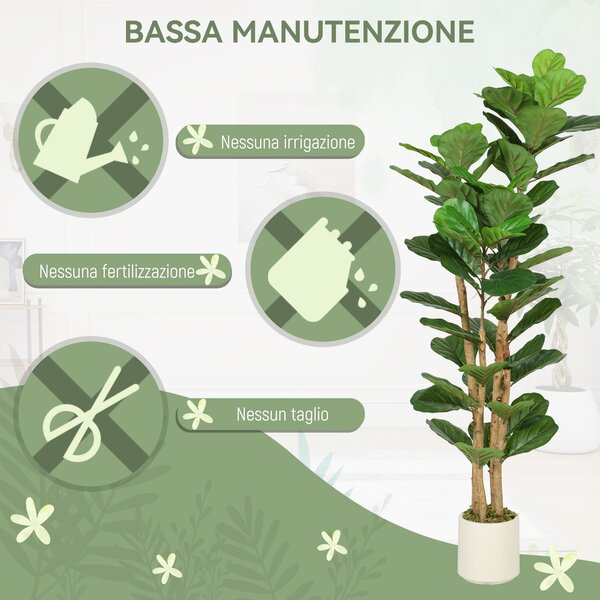 HOMCOM Pianta di Fico Artificiale Verde in PEVA e Legno con Vaso Contenitore in PP e Cemento, 50x50x150 cm | Aosom Italy
