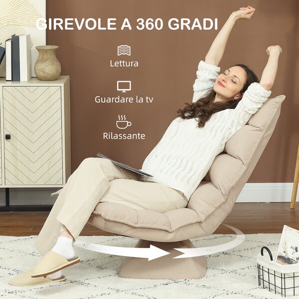 HOMCOM Poltrona Relax Girevole 360° con Schienale Regolabile in 5 Posizioni in Tessuto Effetto lino, Beige | Aosom Italy