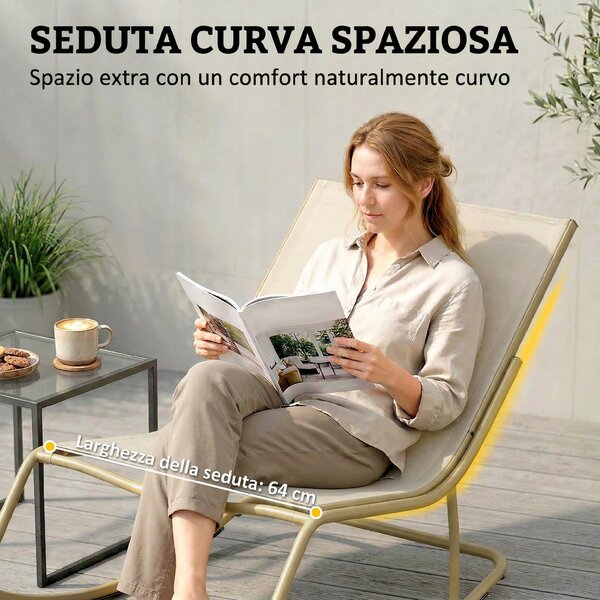 Outsunny Sedia Dondolo Esterno, Seduta 63 cm, Cuscino incluso, Colore Khaki. | Aosom Italy