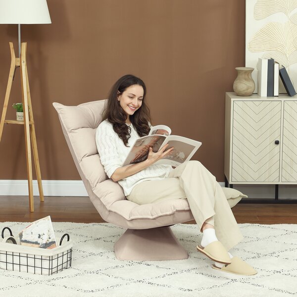 HOMCOM Poltrona Relax Girevole 360° con Schienale Regolabile in 5 Posizioni in Tessuto Effetto lino, Beige | Aosom Italy