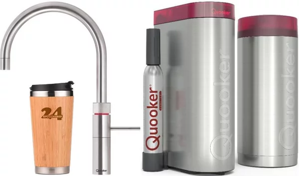 "QUOOKER FUSION ROUND beccuccio fisso in acciaio inox COMBI+ B con CUBE 2 (22+FRRVSCUBE)" Rubinetto per acqua bollente a 100°C con sistema di acqua potabile Inclusa termo tazza