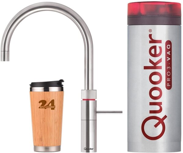"Rubinetto QUOOKER FUSION Round VAQ PRO3 in acciaio inox & 100°C (3FRRVS)" (a 2 colonne) miscelatore per lavello con funzione di acqua bollente a 100°C *Inclusa la tazza termica