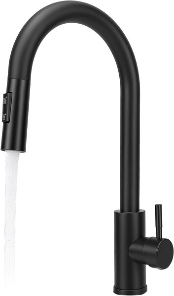 Miscelatore da cucina con doccetta estraibile, erogatore alto, soffione girevole a 360° e 2 tipi di getto