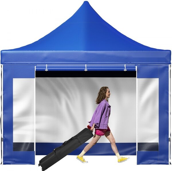 Padiglione - Padiglione pieghevole 3x3m - Poliestere rivestito in PVC 240g - Padiglione pop-up - Altezza regolabile 1,95-2,13m - Tenda per feste Tendone da spiaggia - Blu
