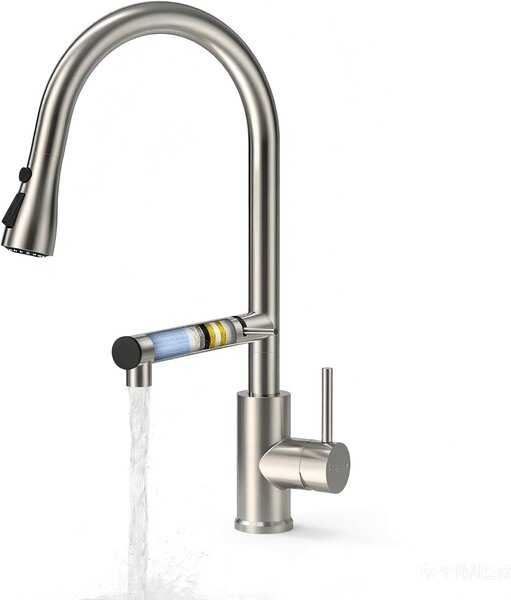 Miscelatore da cucina estraibile, girevole a 360°, con filtro dell'acqua, in acciaio inossidabile, con 2 getti, ideale per la cucina