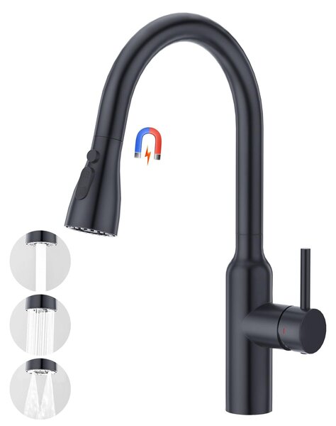 Miscelatore da cucina con doccetta estraibile, monocomando, nero, per lavello
