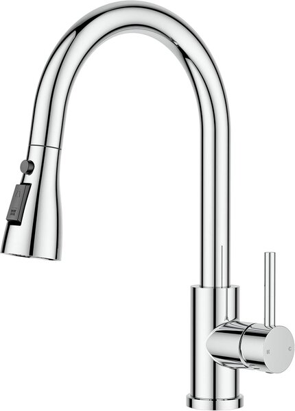 Miscelatore da cucina con doccetta estraibile, cromato, con 2 tipi di getto, girevole a 360°, per lavello