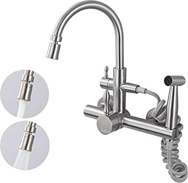 Miscelatore da cucina da montare a parete, girevole a 360°, con portata da 135 a 170 mm, ideale per la cucina