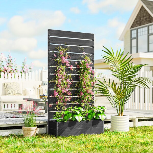 Outsunny Fioriera rialzata con graticcio 64 L in composito legno-plastica e alluminio | Aosom Italy