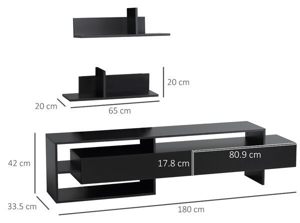 HOMCOM Mobile Porta TV Moderno con 2 Mensole in Legno, Vani Aperti e Armadietti, Nero|Aosom
