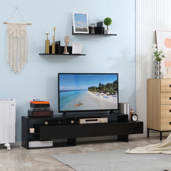 HOMCOM Mobile Porta TV Moderno con 2 Mensole in Legno, Vani Aperti e Armadietti, Nero|Aosom
