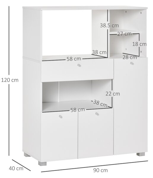 HOMCOM Mobile Cucina per Microonde con Armadietti, Mensole e Cassetto, Credenza Moderna in Legno 90x40x120cm Bianco|Aosom