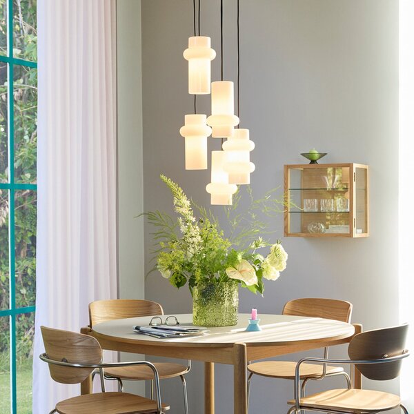 Lampada a sospensione Hübsch, Pilule Down, dimmerabile, Bianco, Soggiorno, Vetro, Scandinavo