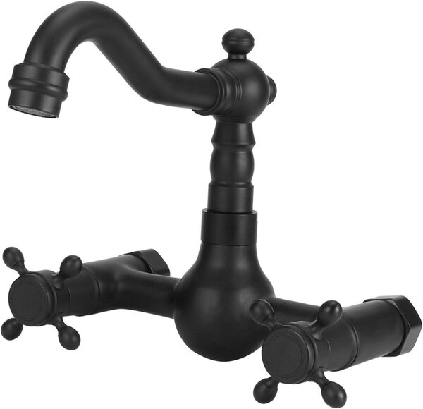 Miscelatore da cucina a parete, in rame, con due manopole, girevole a 360°, per acqua calda e fredda, adatto per cucina e bagno