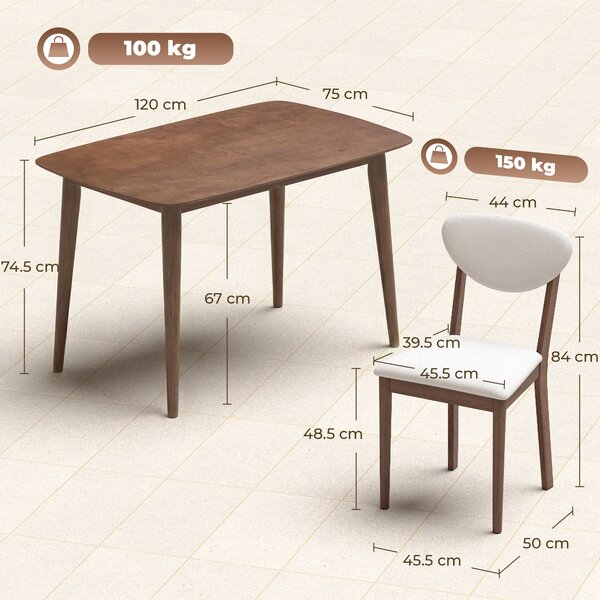HOMCOM Set tavolo da pranzo con 4 sedie imbottite per 4 persone, Crema | Aosom Italy