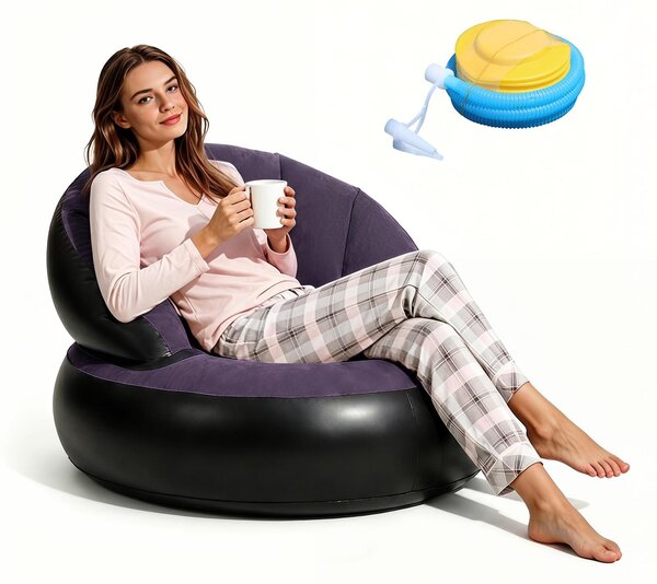Divano gonfiabile, dimensioni 77x77x58 cm, con pompa per gonfiaggio, rivestito in tessuto flocato, ideale per il soggiorno