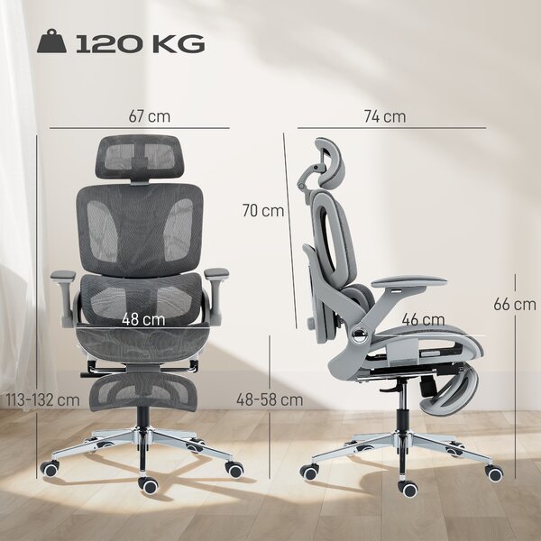 HOMCOM Sedia ufficio ergonomica con braccioli 4D e poggiatesta regolabile, Grigio | Aosom Italy