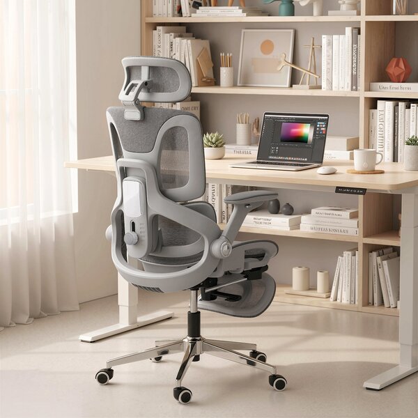 HOMCOM Sedia ufficio ergonomica con braccioli 4D e poggiatesta regolabile, Grigio | Aosom Italy
