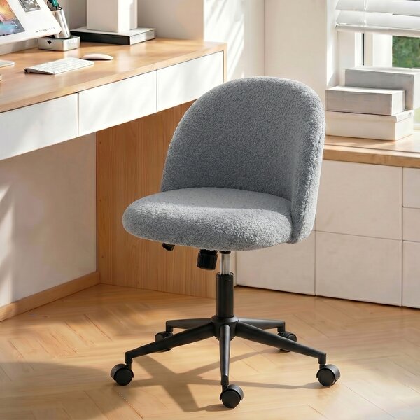 HOMCOM Sedia ufficio girevole in tessuto teddy regolabile con ruote, Grigio | Aosom Italy
