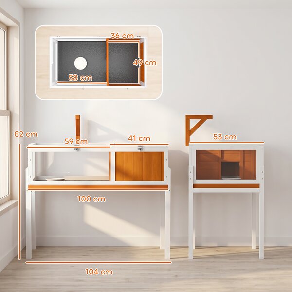 PawHut Casa per tartarughe in legno con recinto e coperchio, 104x53x82 cm, Bianco e Arancione | Aosom Italy
