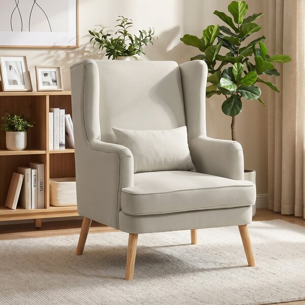 HOMCOM Poltrona in tessuto con schienale alto e cuscino lombare, Beige | Aosom Italy