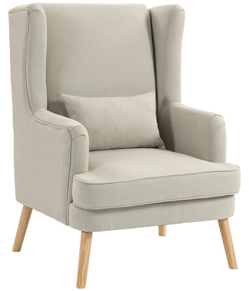 HOMCOM Poltrona in tessuto con schienale alto e cuscino lombare, Beige | Aosom Italy