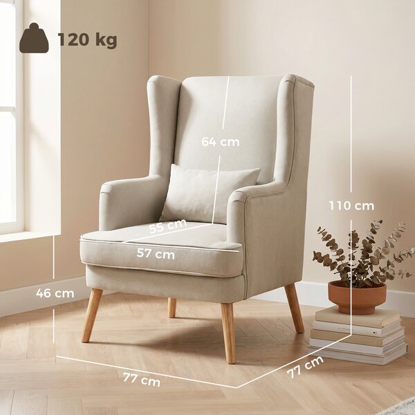 HOMCOM Poltrona in tessuto con schienale alto e cuscino lombare, Beige | Aosom Italy
