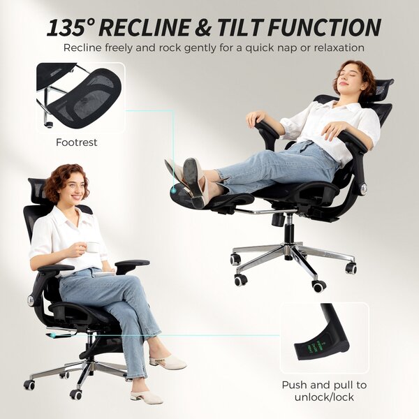 HOMCOM Sedia ufficio ergonomica con braccioli 4D e poggiatesta regolabile, Nero | Aosom Italy