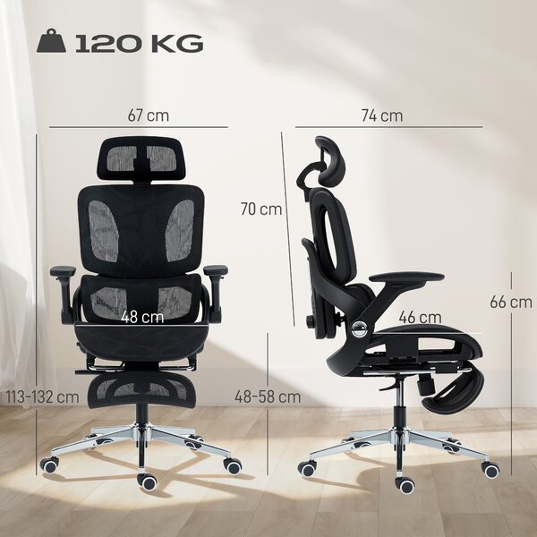 HOMCOM Sedia ufficio ergonomica con braccioli 4D e poggiatesta regolabile, Nero | Aosom Italy