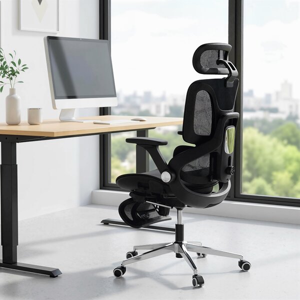 HOMCOM Sedia ufficio ergonomica con braccioli 4D e poggiatesta regolabile, Nero | Aosom Italy
