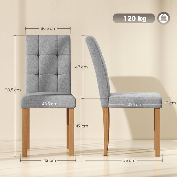 HOMCOM Set 2 sedie da pranzo imbottite in tessuto effetto lino, Grigio chiaro | Aosom Italy