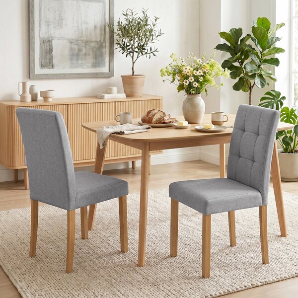 HOMCOM Set 2 sedie da pranzo imbottite in tessuto effetto lino, Grigio chiaro | Aosom Italy