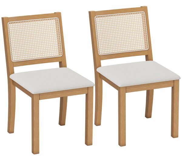 HOMCOM Set 2 sedie da pranzo con seduta imbottita e schienale effetto rattan, Rovere e Crema | Aosom Italy