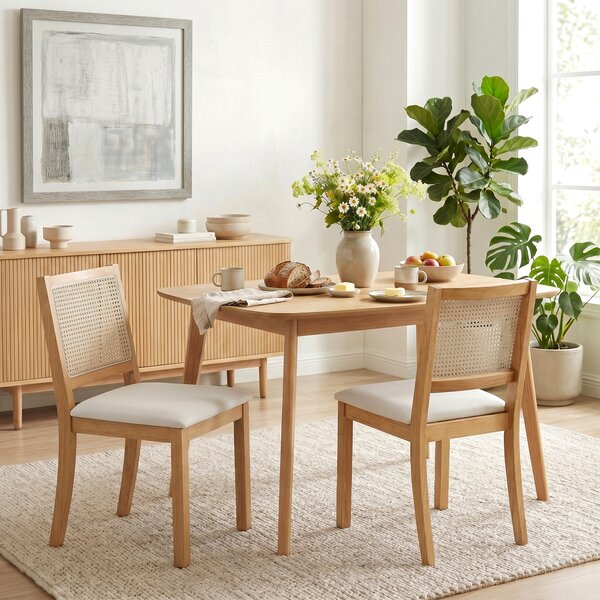 HOMCOM Set 2 sedie da pranzo con seduta imbottita e schienale effetto rattan, Rovere e Crema | Aosom Italy