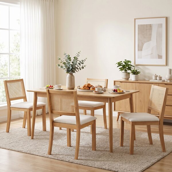 HOMCOM Set 2 sedie da pranzo con seduta imbottita e schienale effetto rattan, Rovere e Crema | Aosom Italy