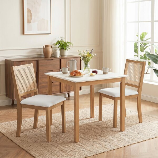 HOMCOM Set 2 sedie da pranzo con seduta imbottita e schienale effetto rattan, Rovere e Crema | Aosom Italy