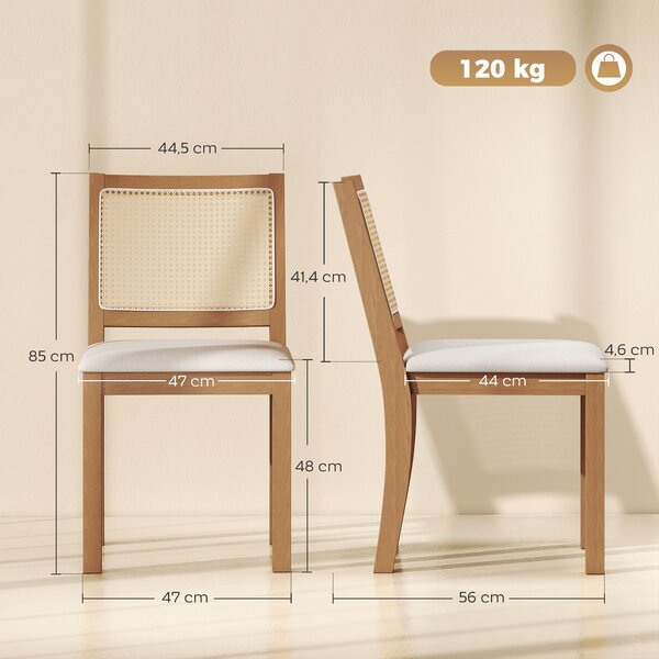HOMCOM Set 2 sedie da pranzo con seduta imbottita e schienale effetto rattan, Rovere e Crema | Aosom Italy