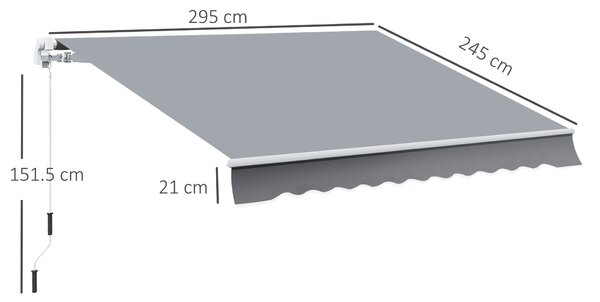 Outsunny Tenda da Sole Avvolgibile a Caduta Manuale per Porte e Finestre, in Alluminio e Poliestere Anti-UV, 295x245cm, Grigio | Aosom Italy