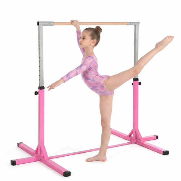Sbarra per Ginnastica Artistica Sbarra Danza Classica Panche e attrezzi Rosa e grigio 197L x 121P x 92-150Acm Acciaio, Legno di faggio Homcom|Aosom