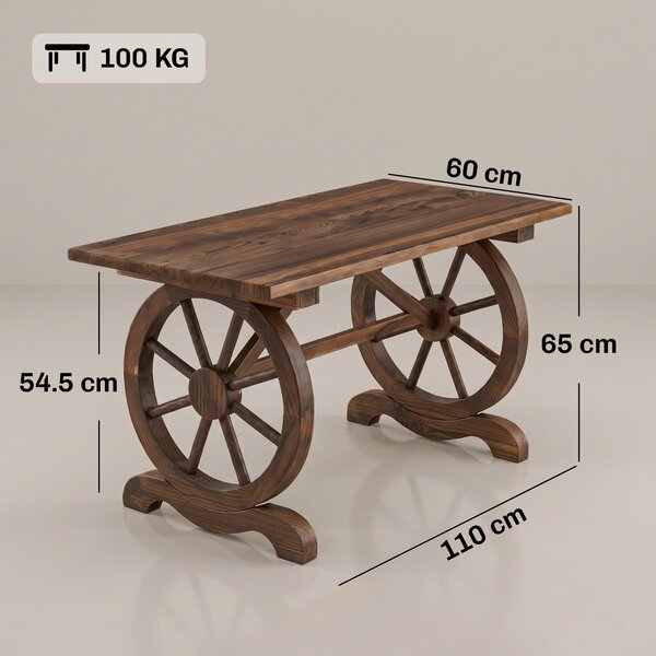 Outsunny Tavolo da Giardino Stile Country con Gambe a Ruota, in Legno di Abete Resistente alle Intemperie 113x60x65cm|Aosom