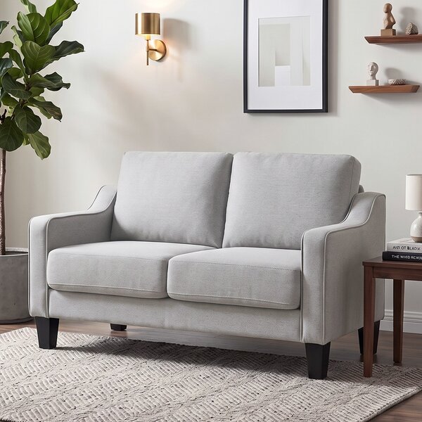 HOMCOM Divano Moderno e Salvaspazio 2 Posti in Tessuto Effetto Lino, 136x77x86 cm, Grigio Chiaro | Aosom Italy