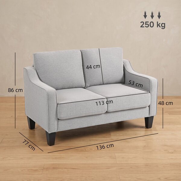 HOMCOM Divano Moderno e Salvaspazio 2 Posti in Tessuto Effetto Lino, 136x77x86 cm, Grigio Chiaro | Aosom Italy